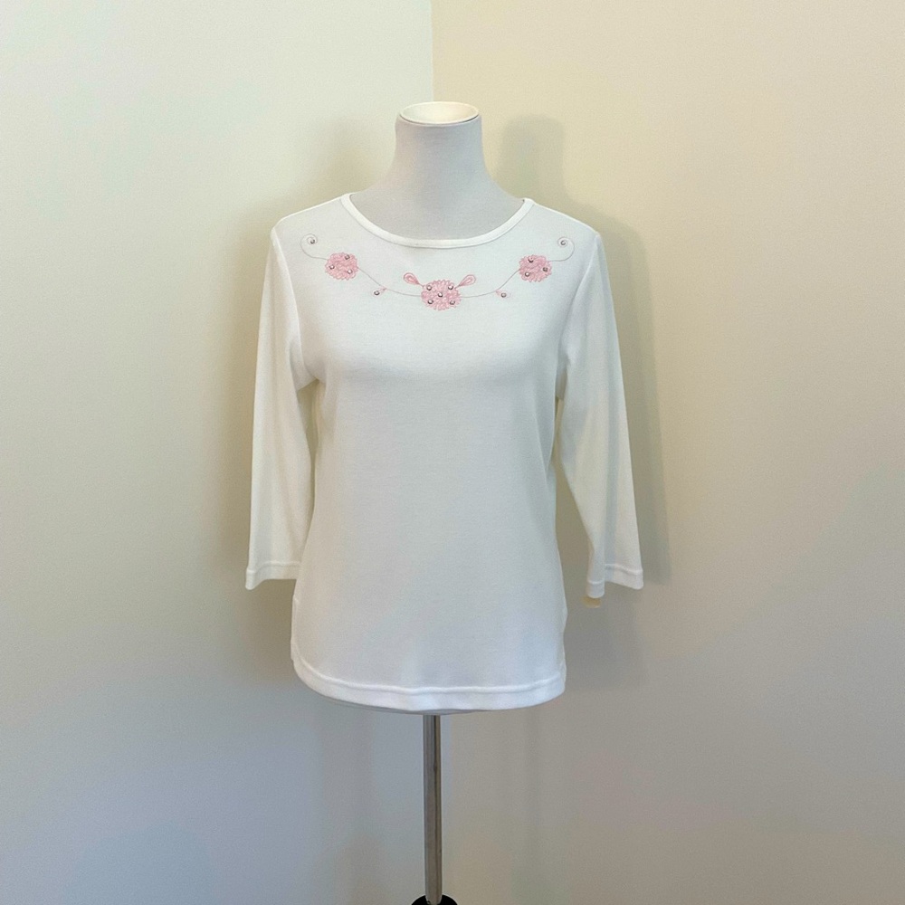Vintage NWT Women’s Saint Germain Paris White Floral Embroidered Tunic Top